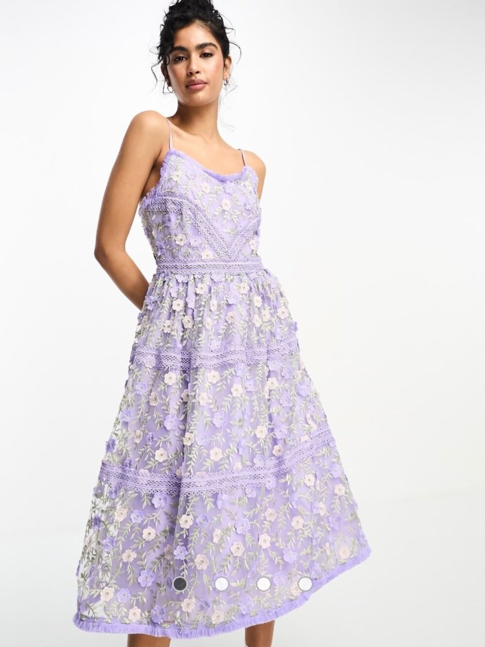 Y.A.S 3D Floral Embroidered Lace Midi Dress Lilac Size M